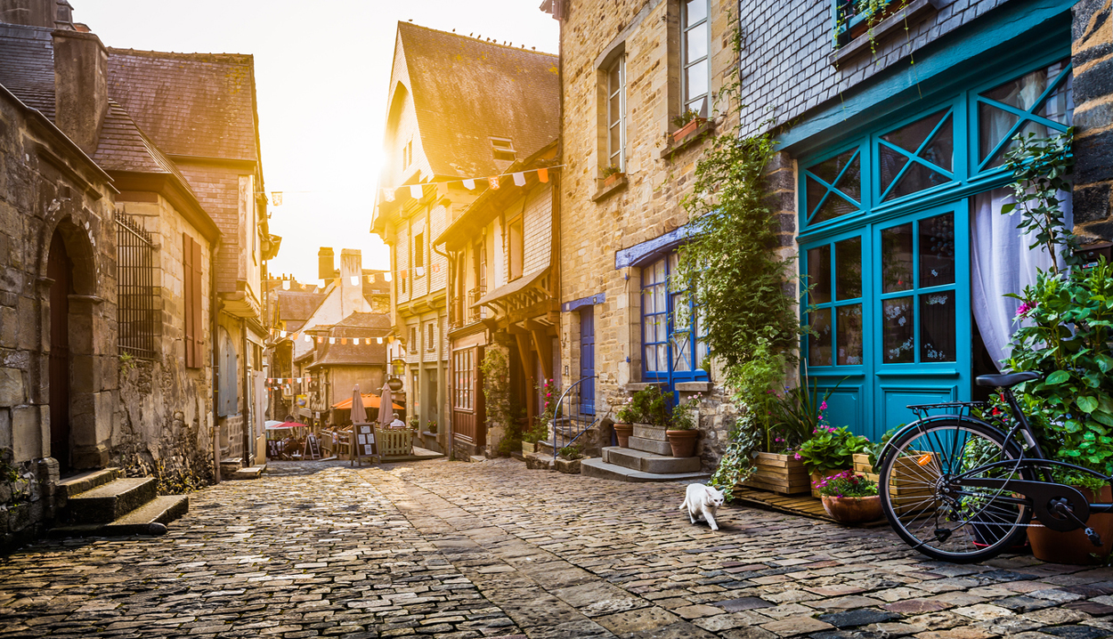 Old town in Europe at sunset with retro vintage filter