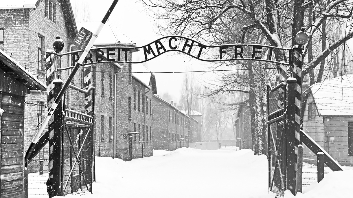 Sing Arbeit macht frei (Work liberates) in Auschwitz II Birkenau