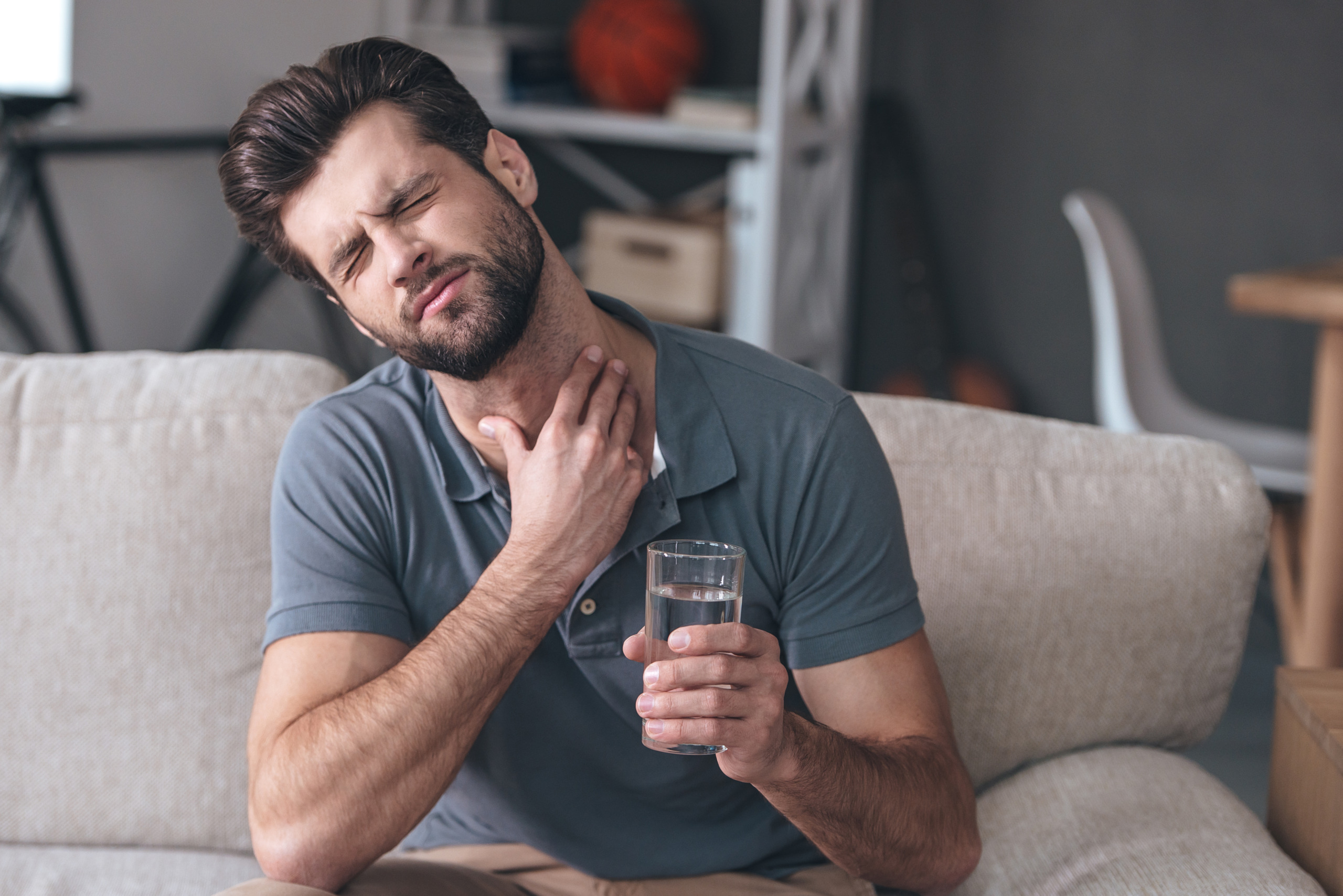 Terrible pain in his throat.