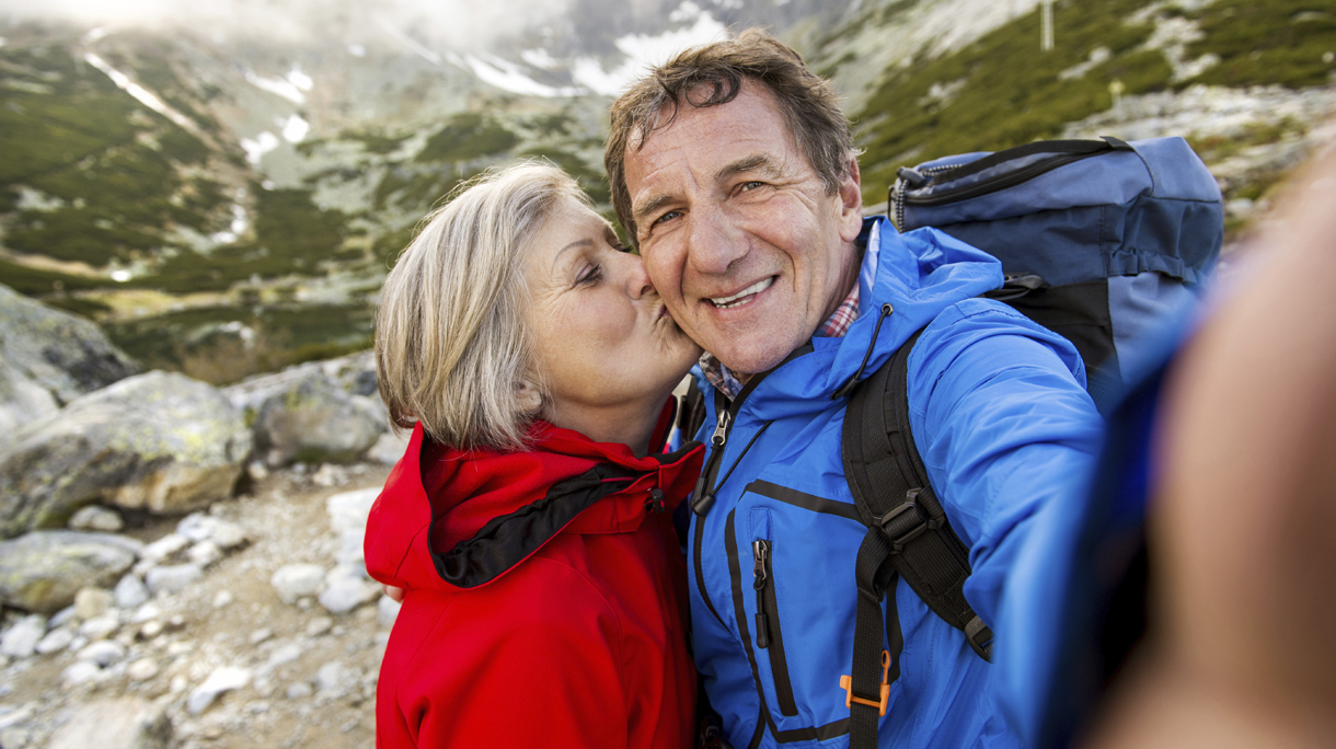Senior couple hiking
