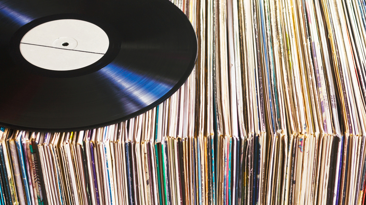 Vinyl record on a collection of albums