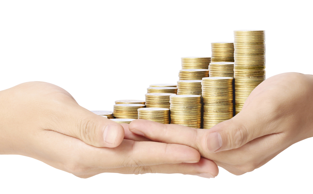 Hand geld munten