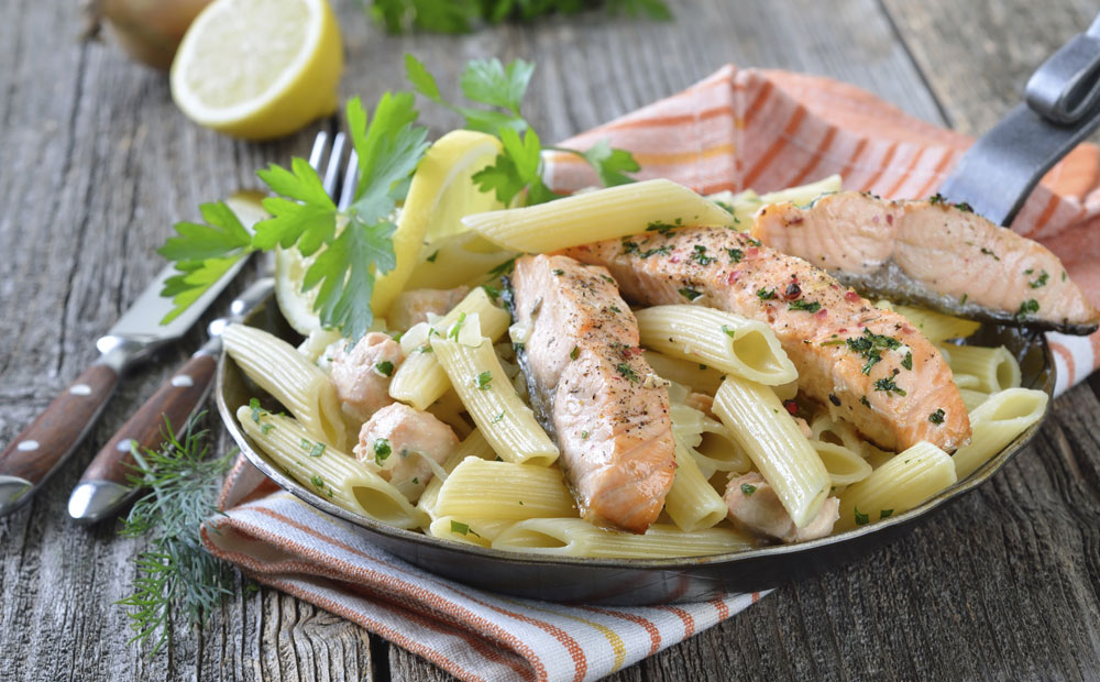 penne met zalm