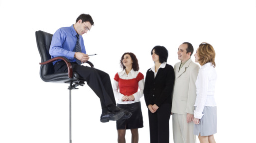 Business guru speaking to people