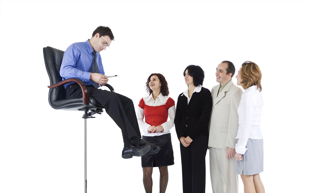 Business guru speaking to people