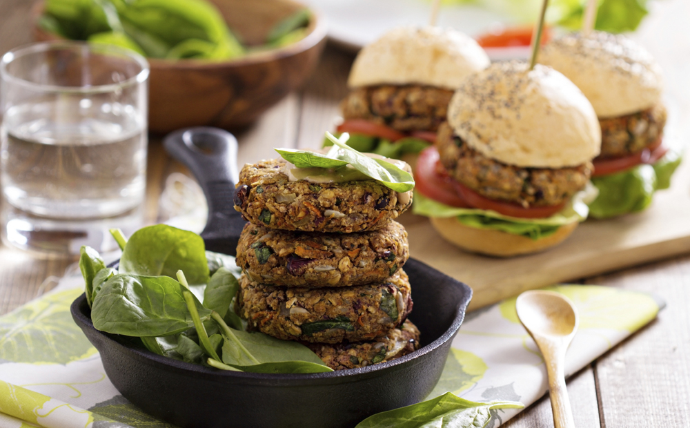 Vegan burgers with beans and vegetables