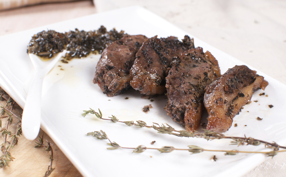 Herbs sauce and cut duck breast fried