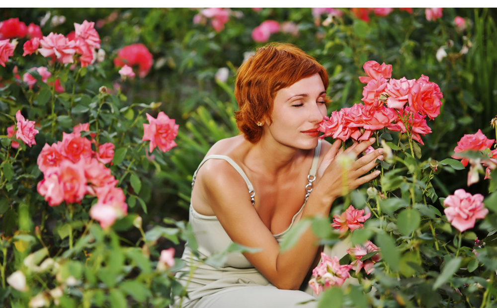 woman in a garden of roses