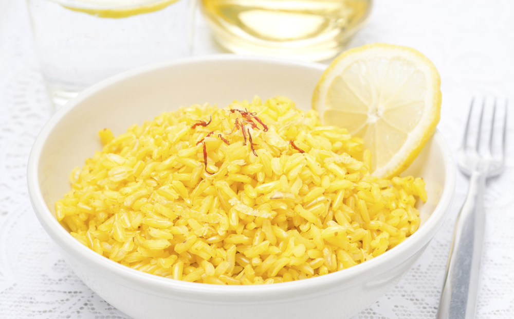 rice with lemon and saffron in the bowl