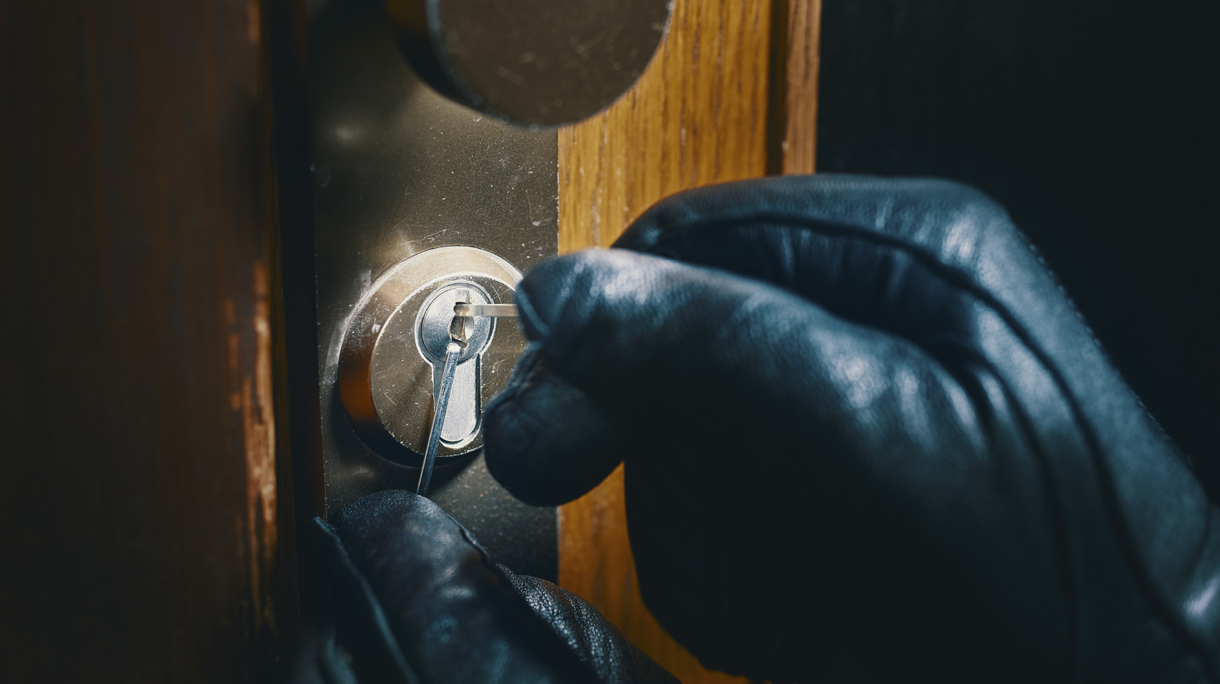 close up burglar picking a lock