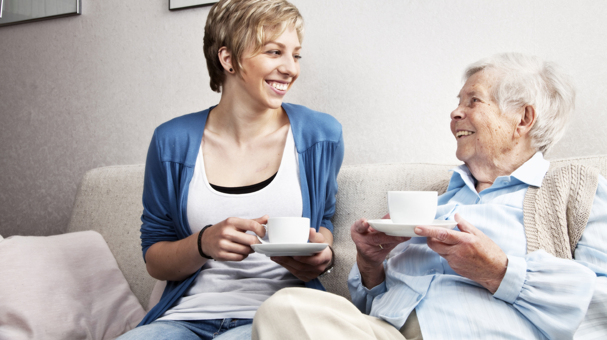 senior woman, 88 years old and caregiver