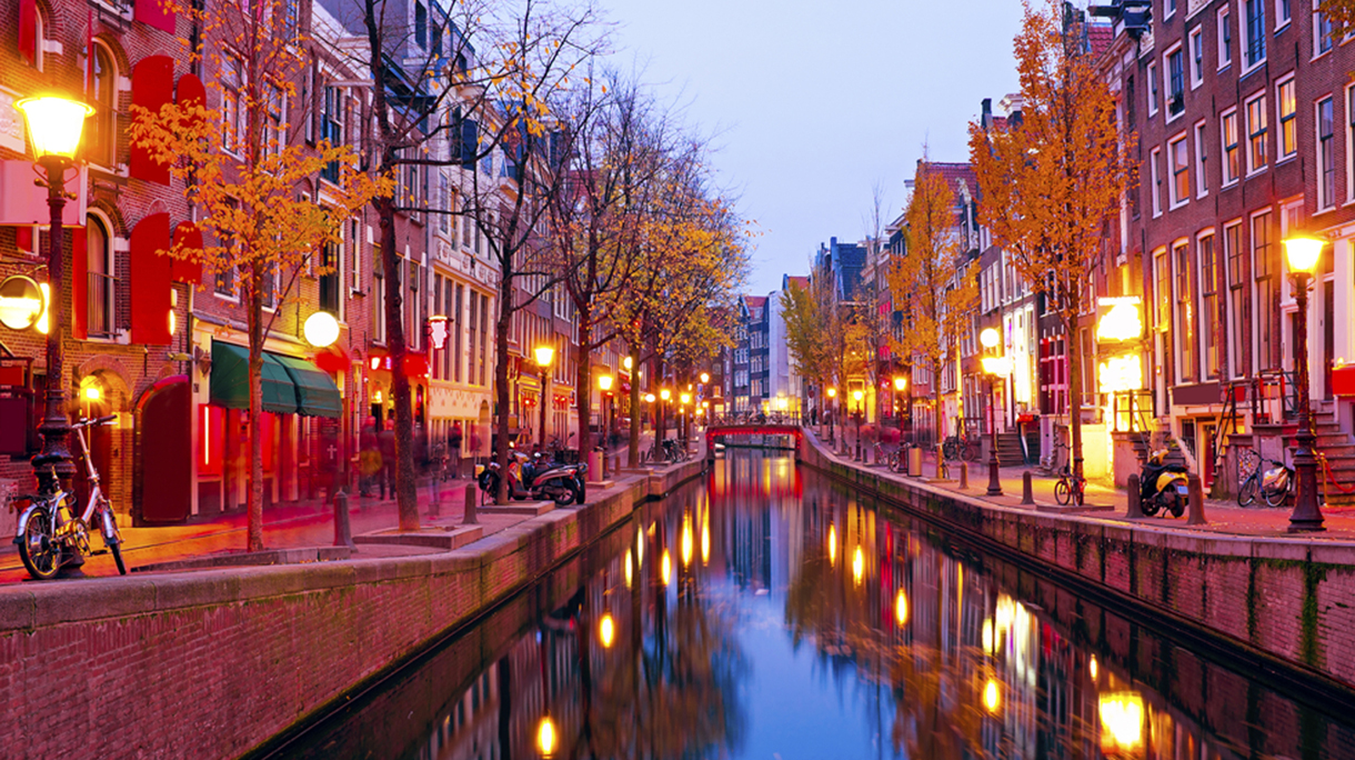 Red light district in Amsterdam the Netherlands at night