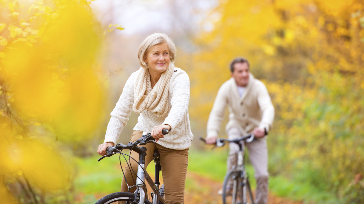 Active seniors riding bikes