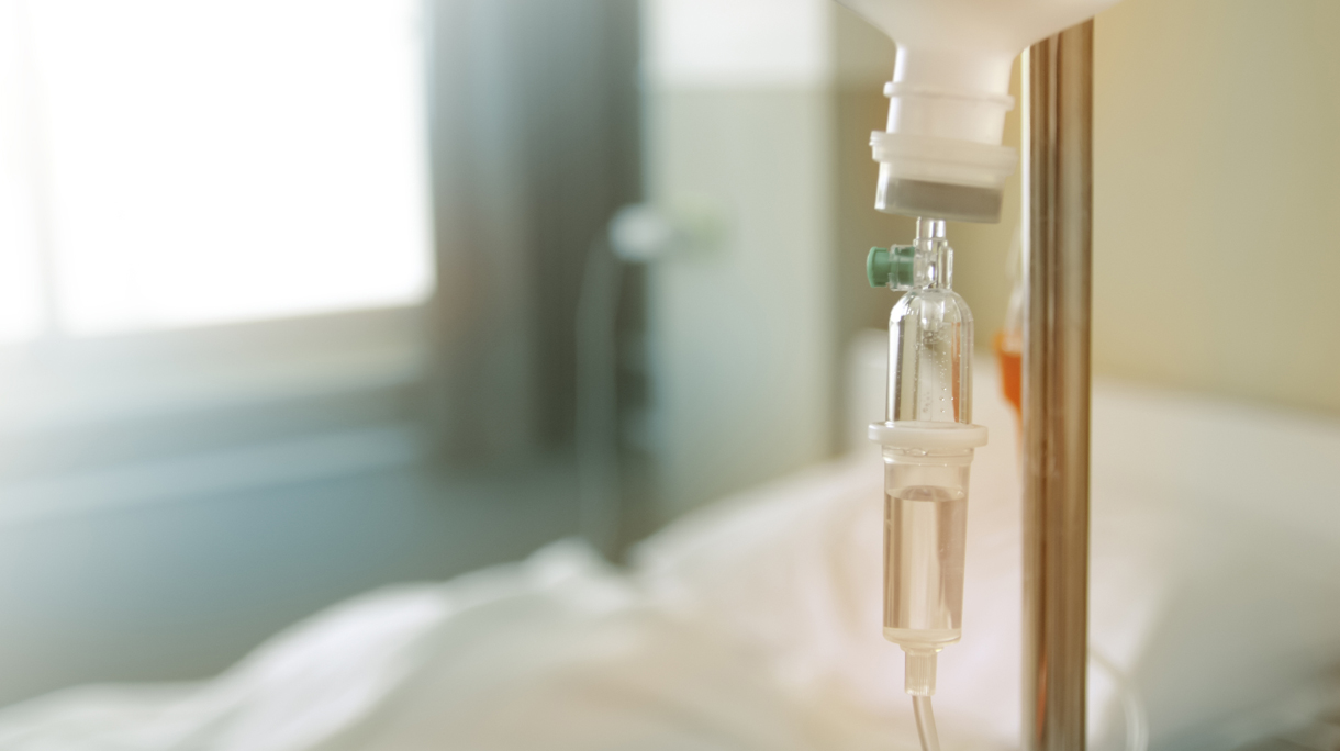 saline solution in a patient’s hand in the hospital