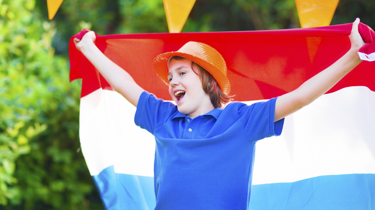 Dutch football fan, little boy cheering