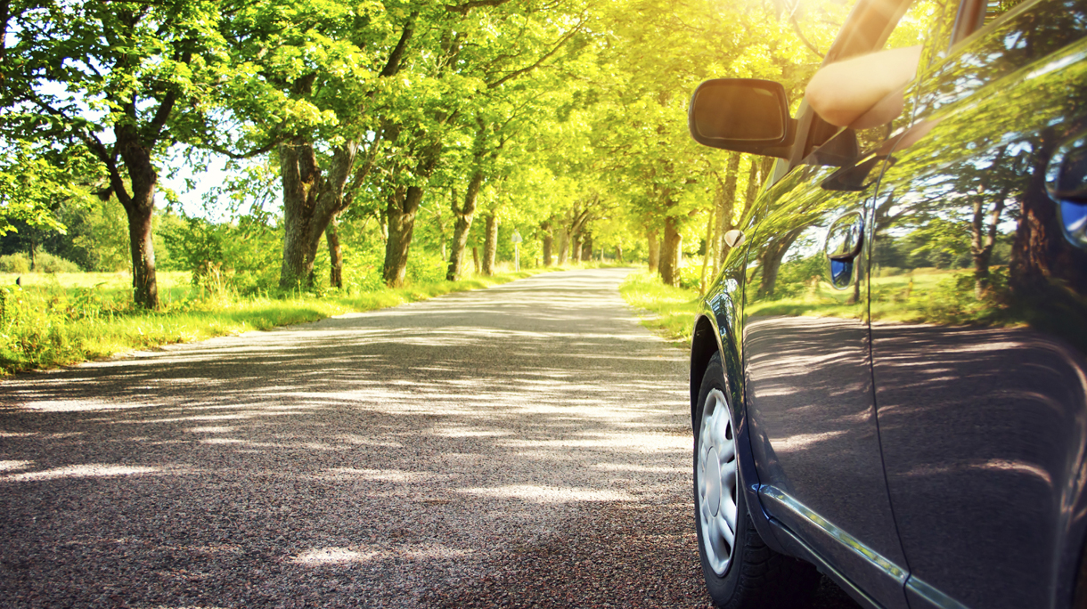 Car on asphalt road in summer