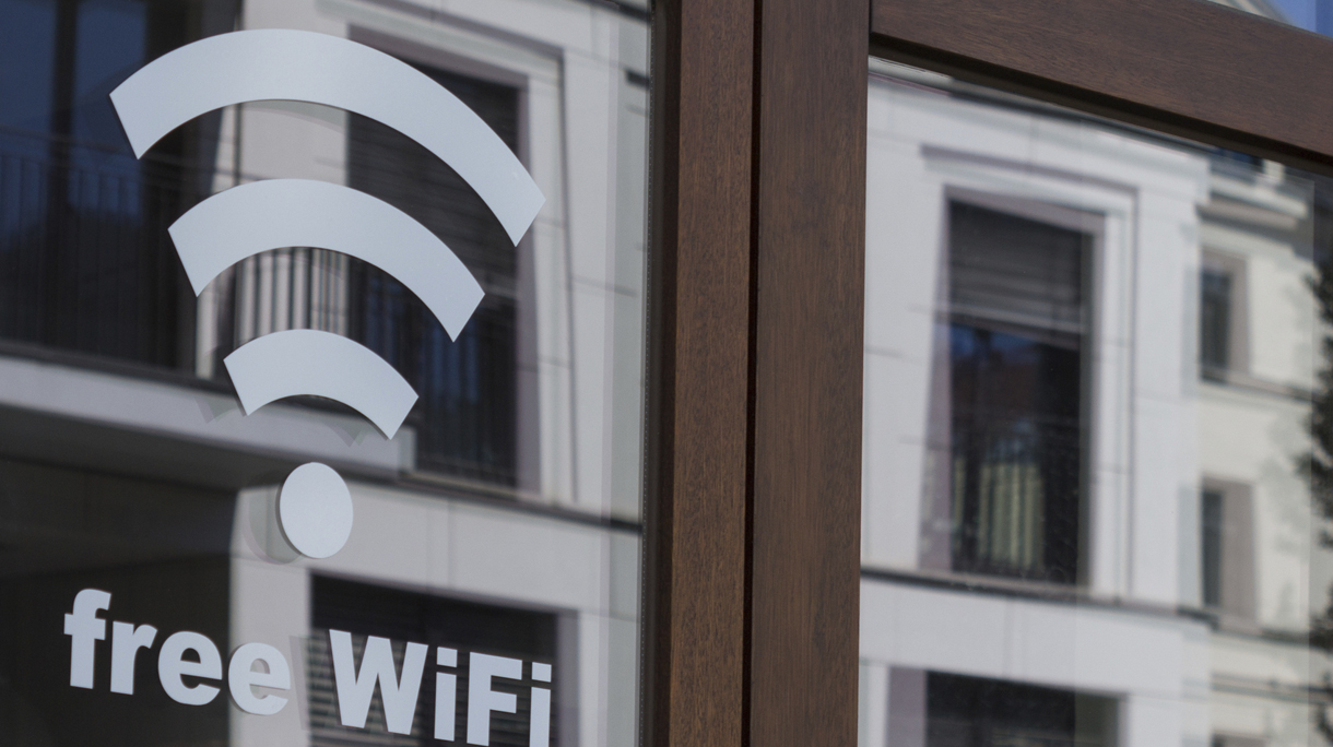free wifi symbol – wireless internet icon on shop window