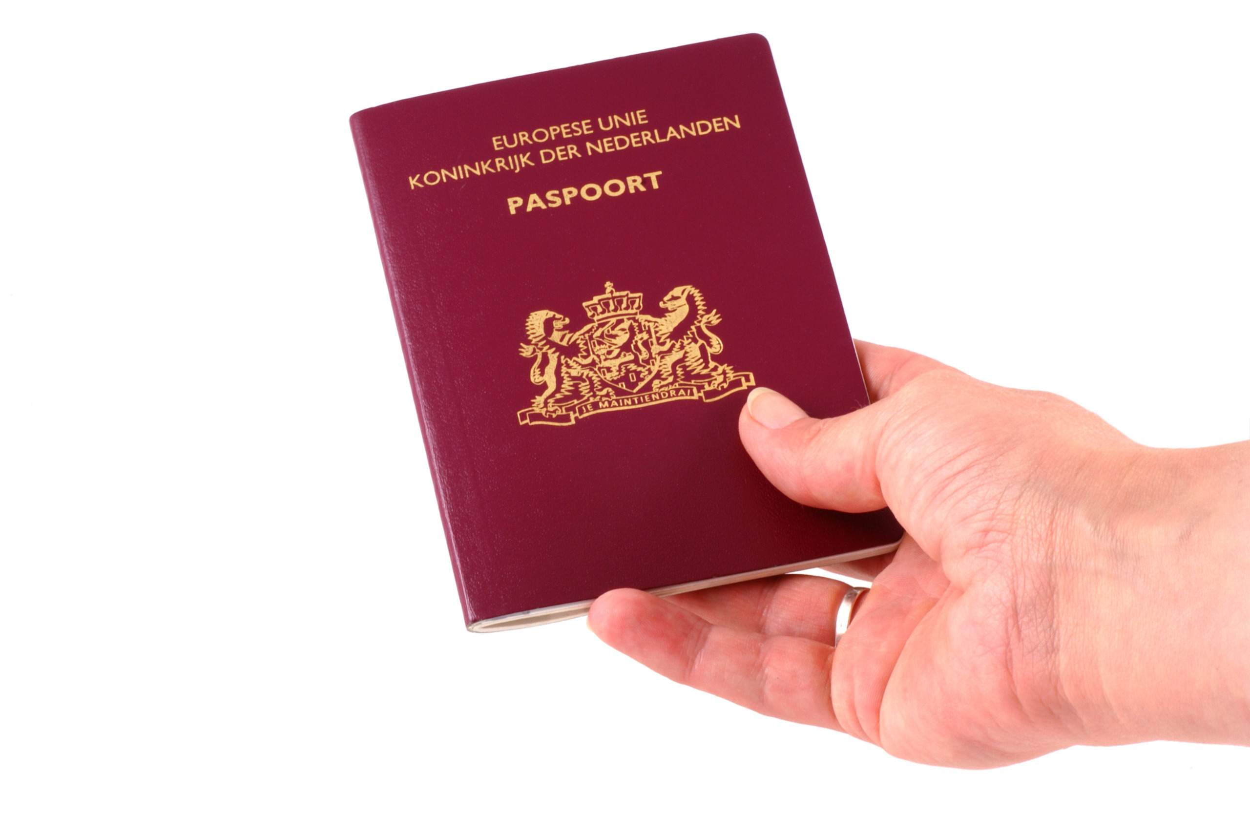 Handing over passport.