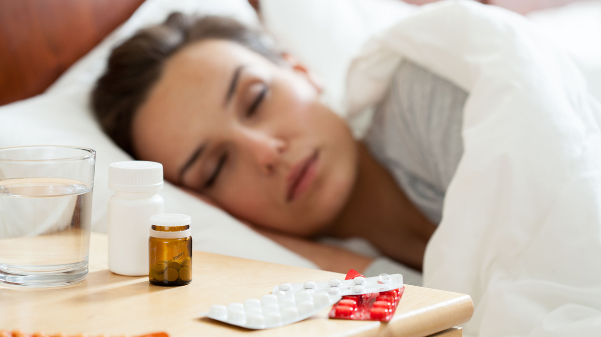 Woman having autumn flu