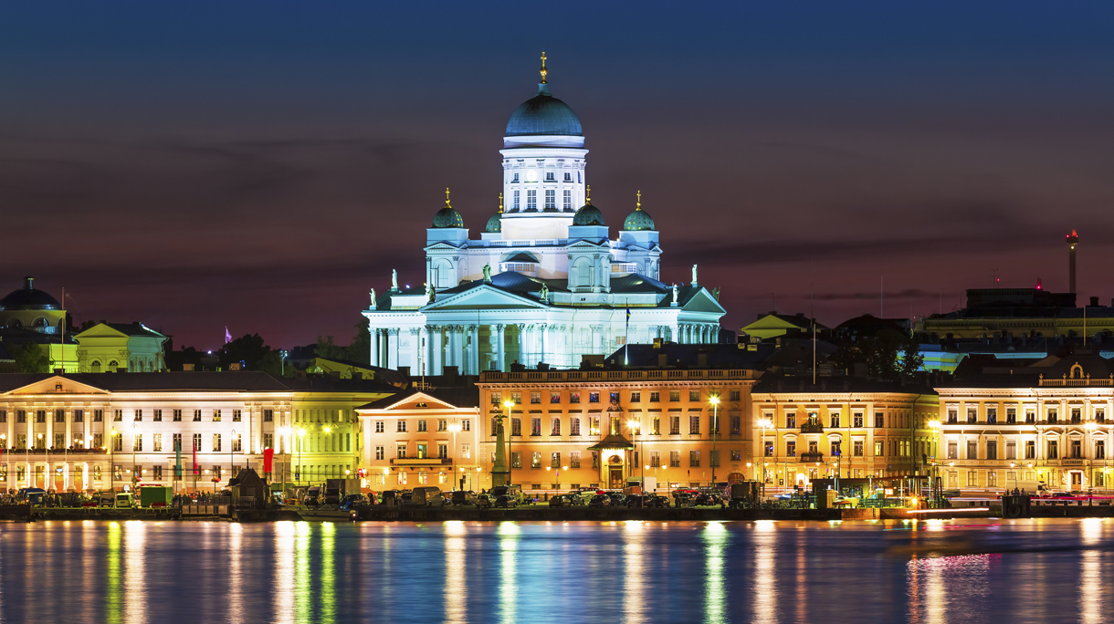 Night scenery of the Old Town in Helsinki, Finland