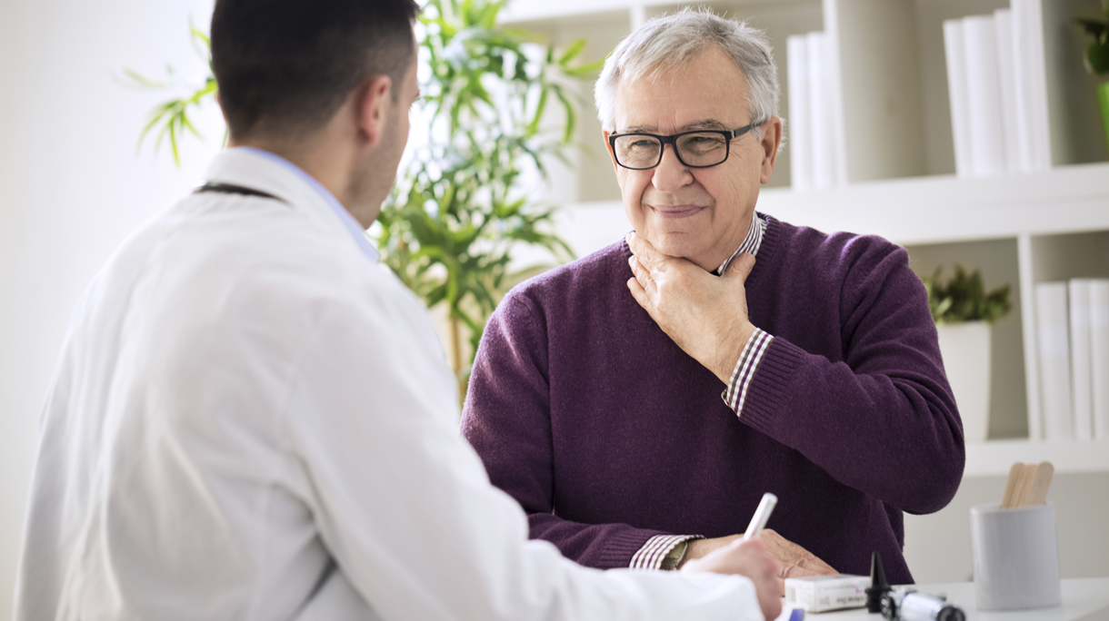 Sick old patient with throat problems