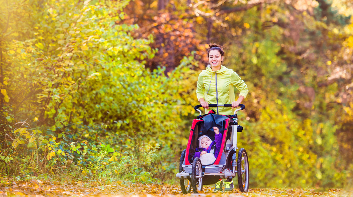 Young mother running
