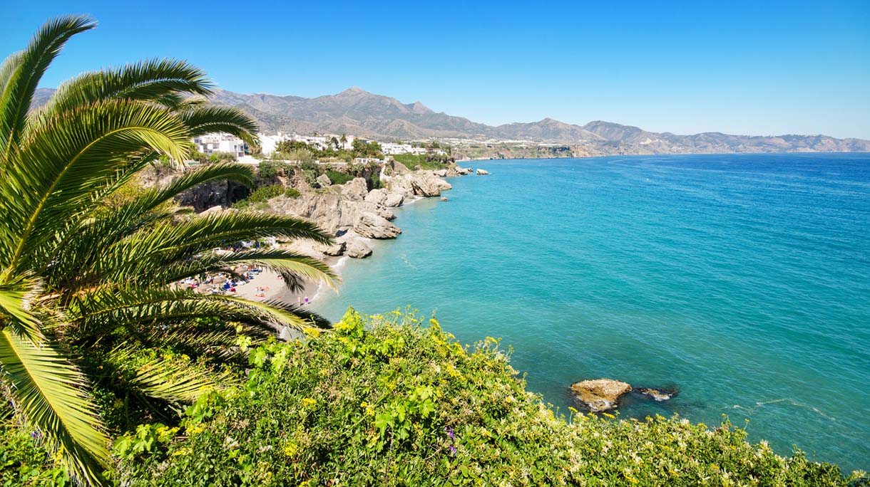 Nerja beach, famous touristic town, costa del sol, Málaga, Spain.