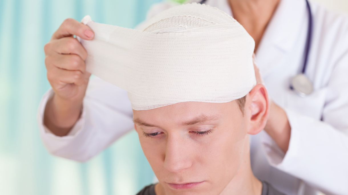 Boy with trauma of the head