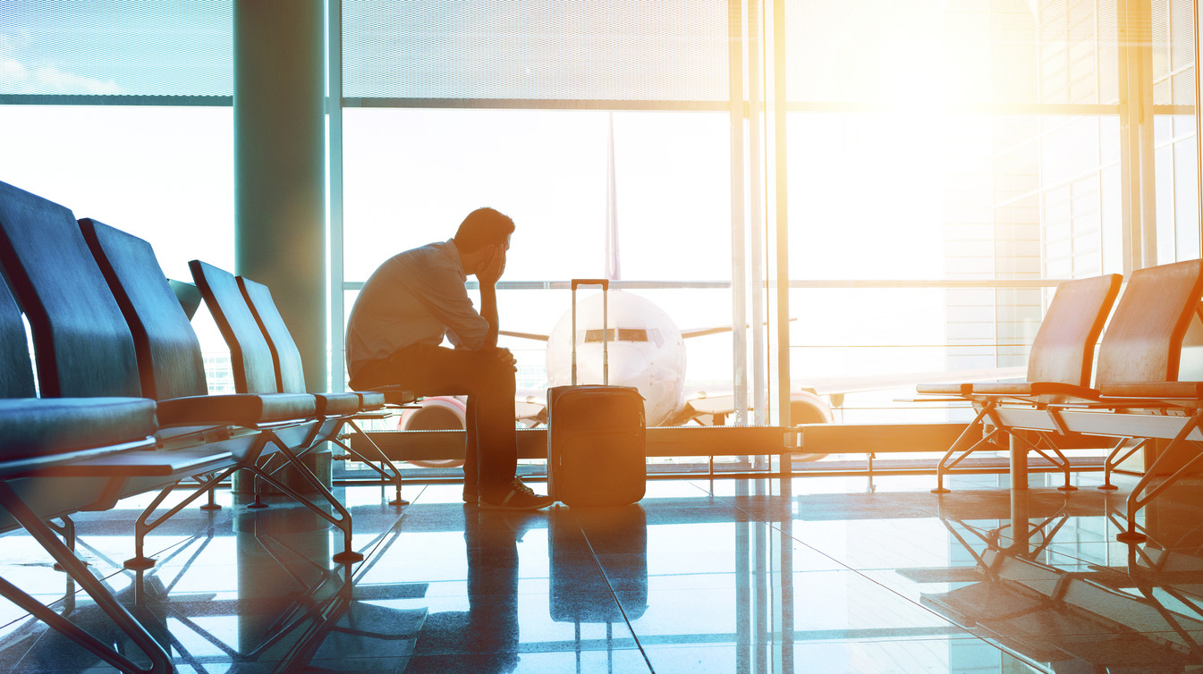 Passenger waits for plane in an airport