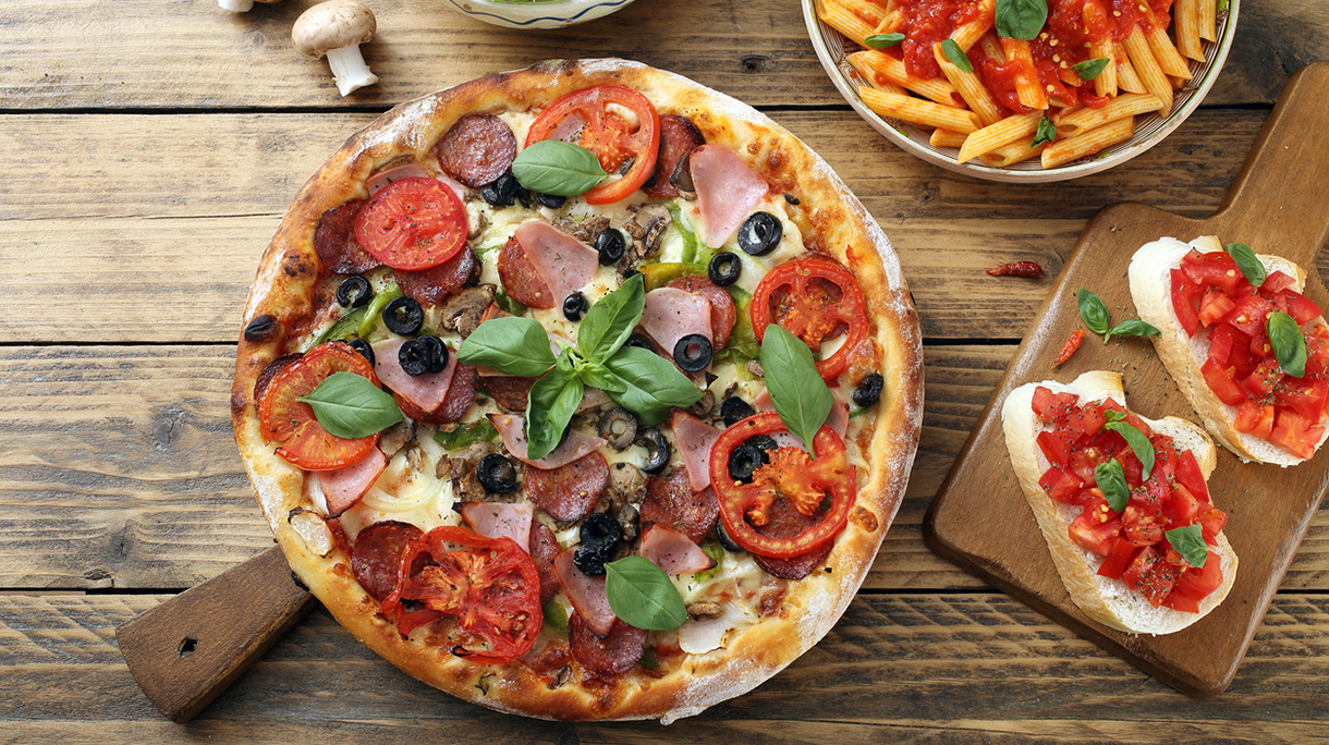 top view  slow food pizza and pasta