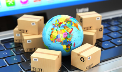 Shipping, delivery  logistic concept. Earth and cardboard boxes