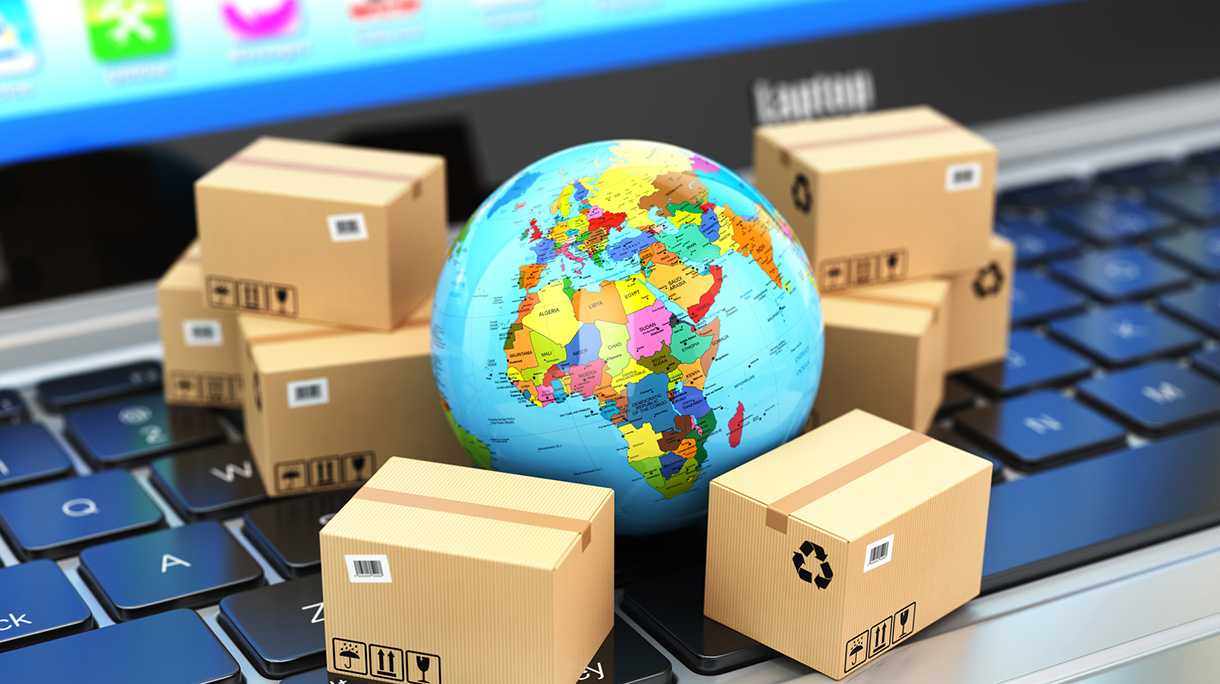 Shipping, delivery  logistic concept. Earth and cardboard boxes