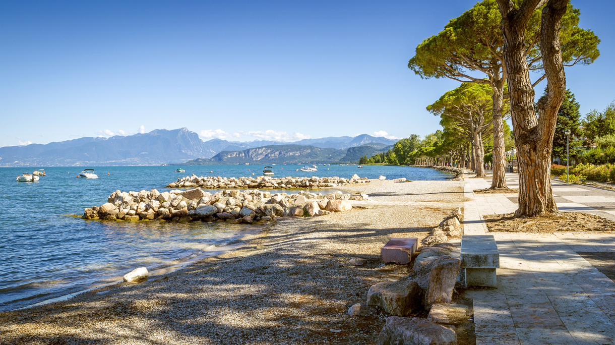 Panorama of Garda Lake near Lazise town in Lombardy region,