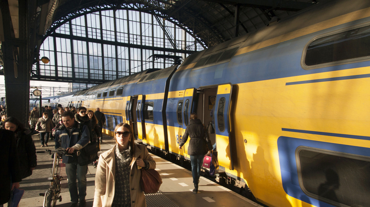 Traveling by train.