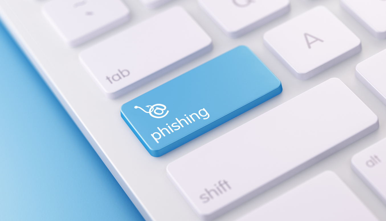 Modern Keyboard wih Blue e-mail phishing Button