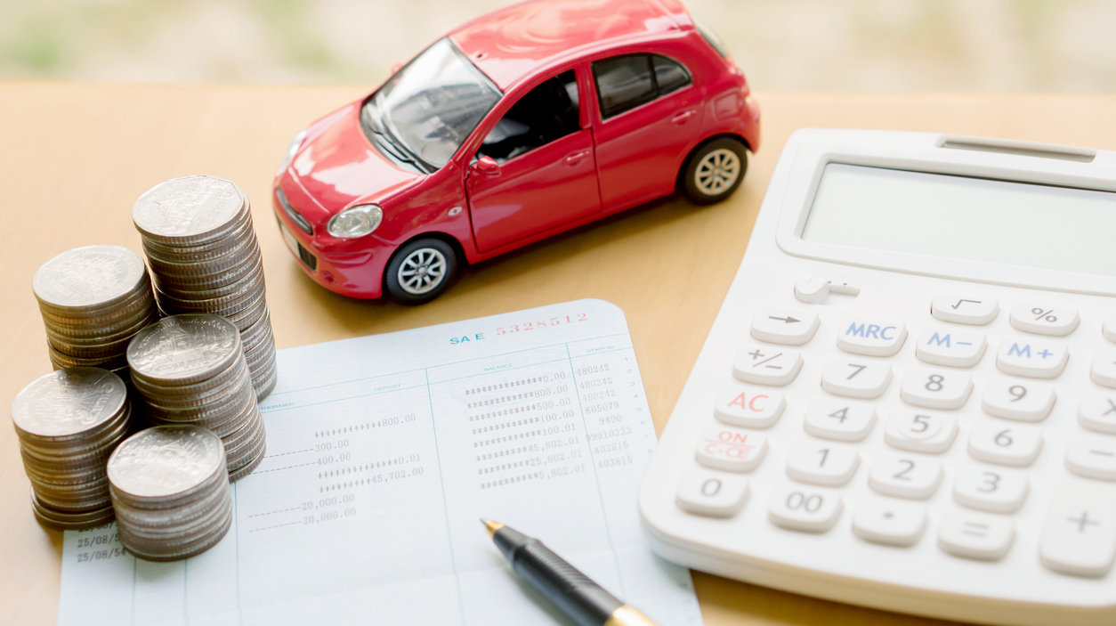 money, pile coin with account book and car, concept