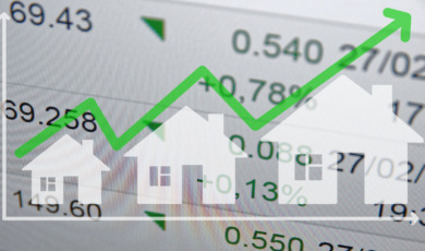 Growing housing market. Uptrend arrow.