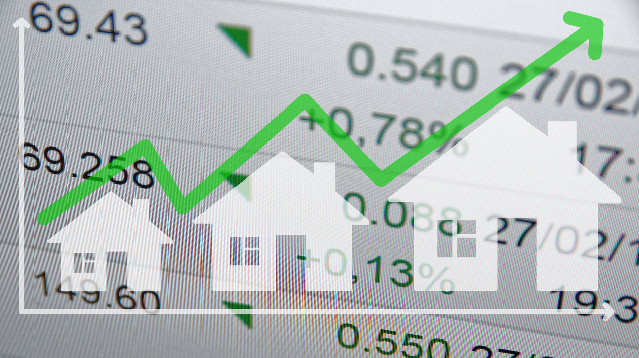 Growing housing market. Uptrend arrow.