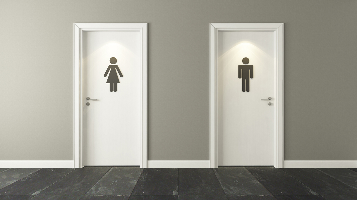 white restroom doors for male and female