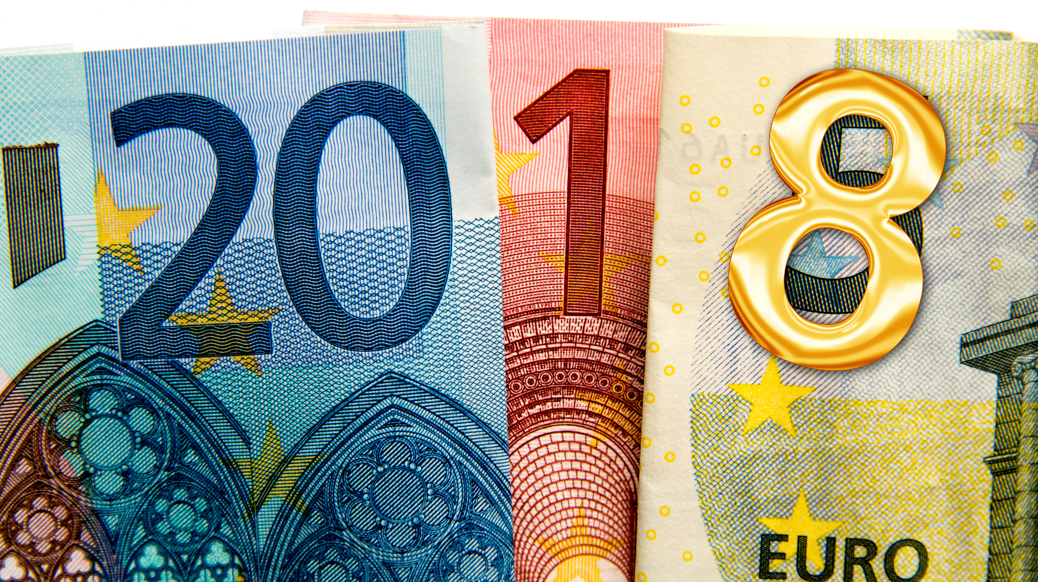 CLose up on 2018 written with euros bank notes