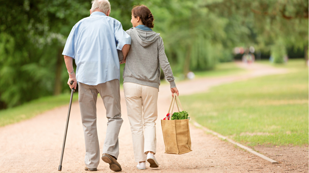 caregiver-woman-helping-senior-man-with-shopping-picture-id587506108