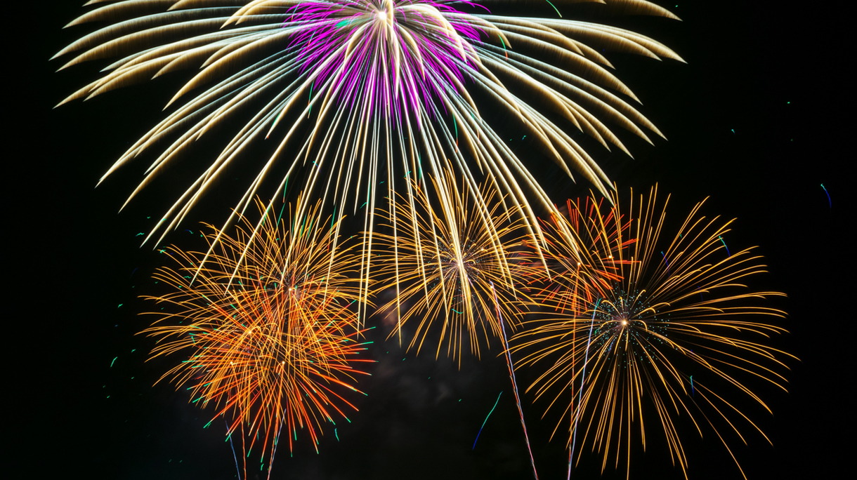 Colorful fireworks up the sky with big and bright display