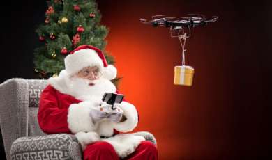 Santa Claus using drone