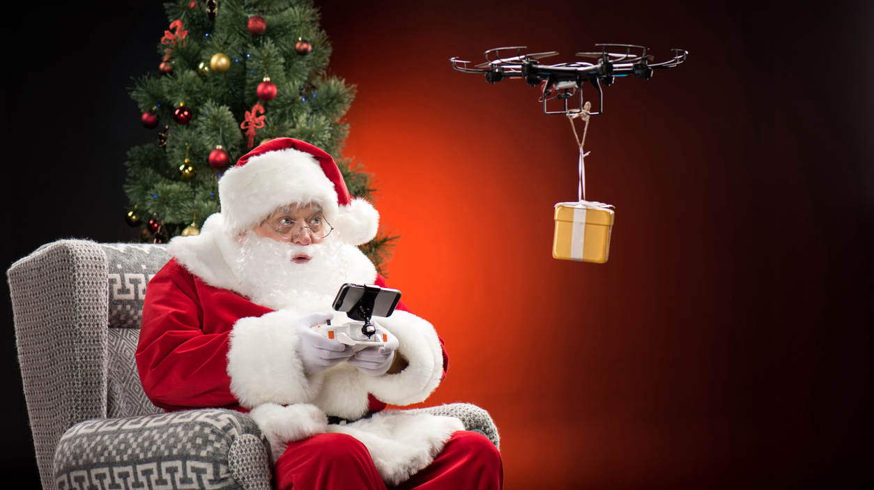 Santa Claus using drone