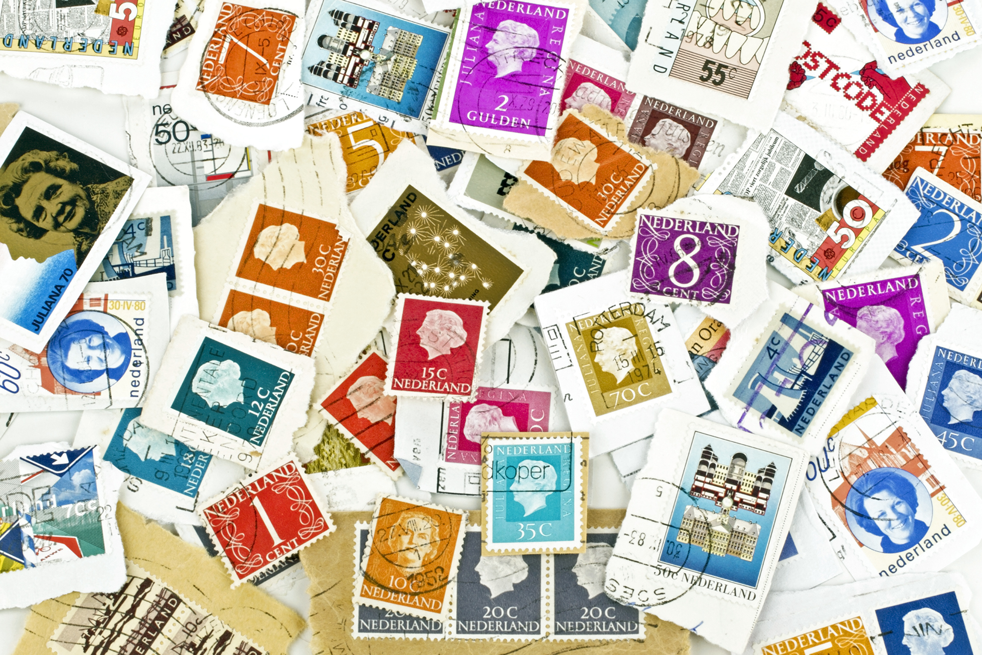 Many old used post stamps from the Netherlands