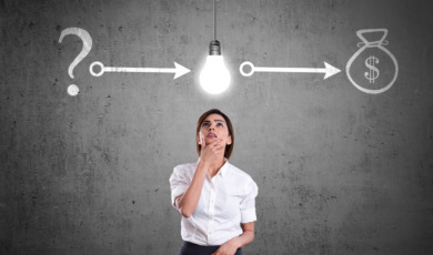 Businesswoman trying to solve problems