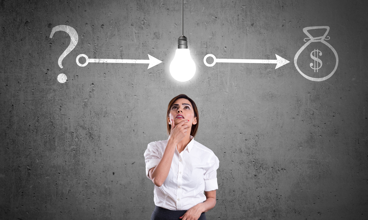 Businesswoman trying to solve problems
