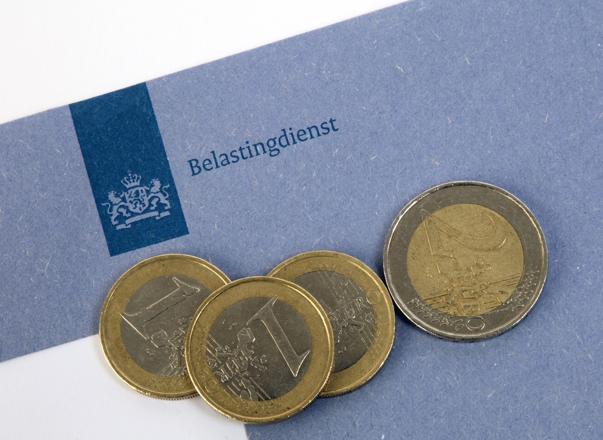 dutch blue tax envelope of the tax office  euro coins