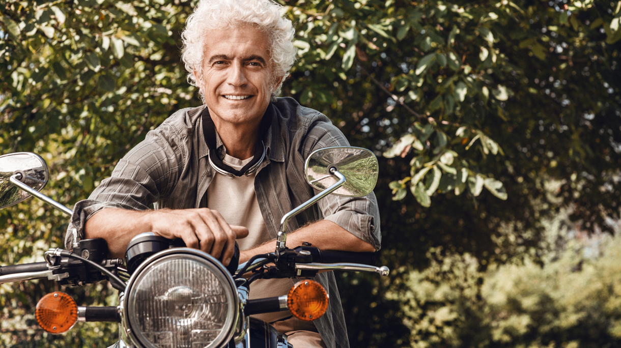 Confident man riding a motorbike