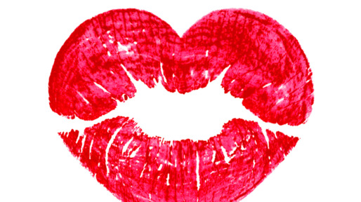 heart shape kissing lips isolated over a white background